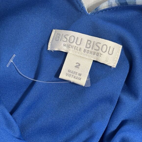 Bisou Bisou Michele Bohbot Maxi Halter Dress Sz 2 Blue Watercolors - Picture 9 of 10